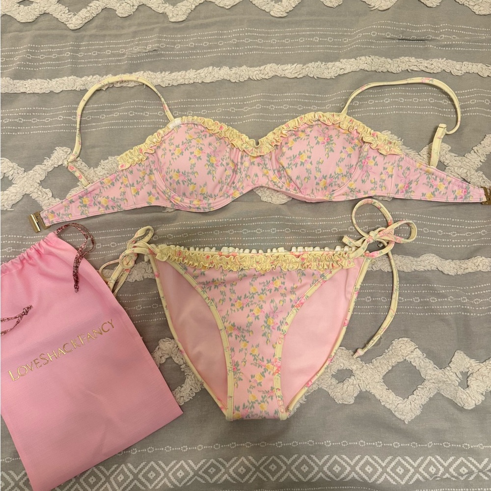 NWT, LoveShackFancy Pink Floral Bikini Set